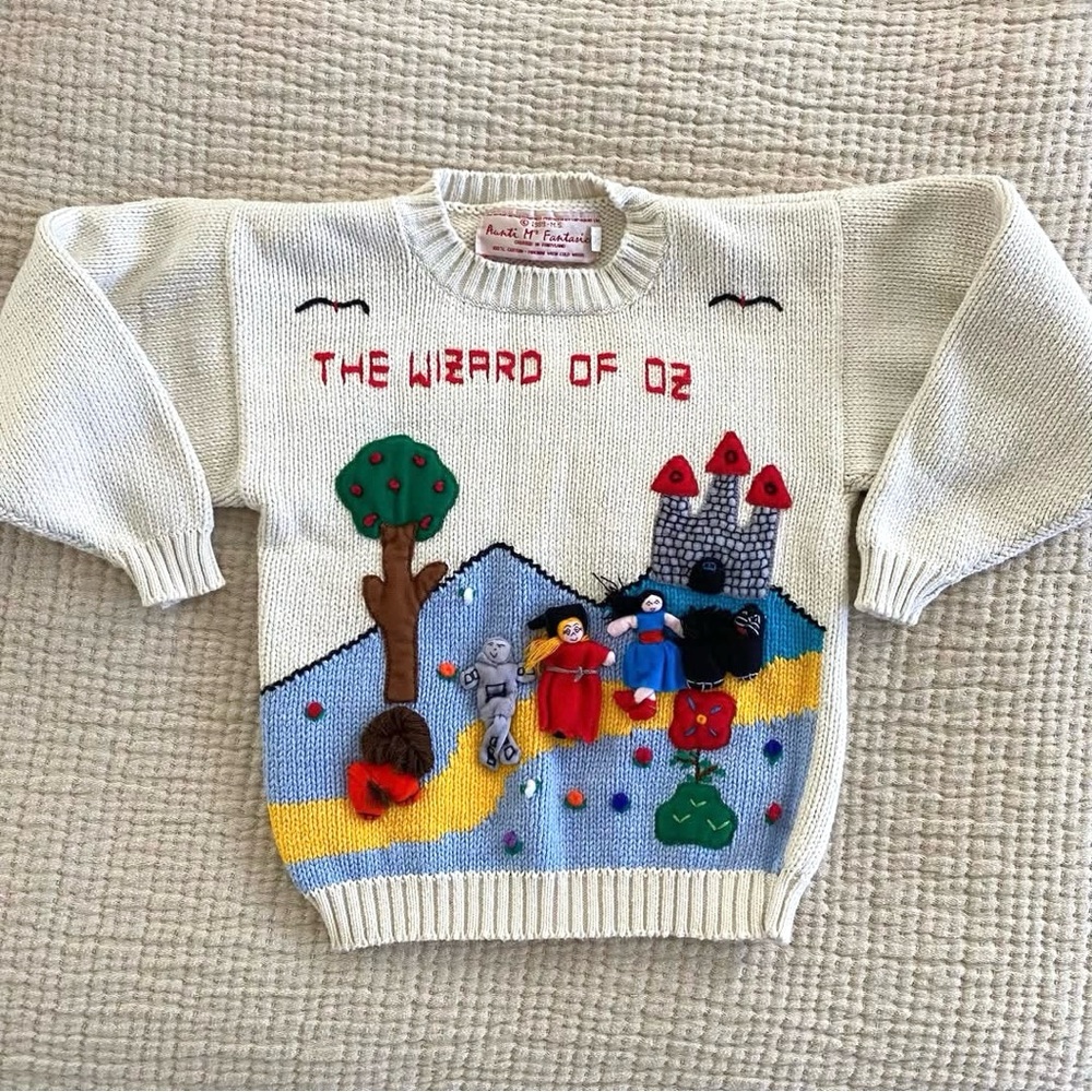 Wizard of Oz Kids Knit Sweater Rare 4t Embroidered Aunti M’s Fantasies Vintage